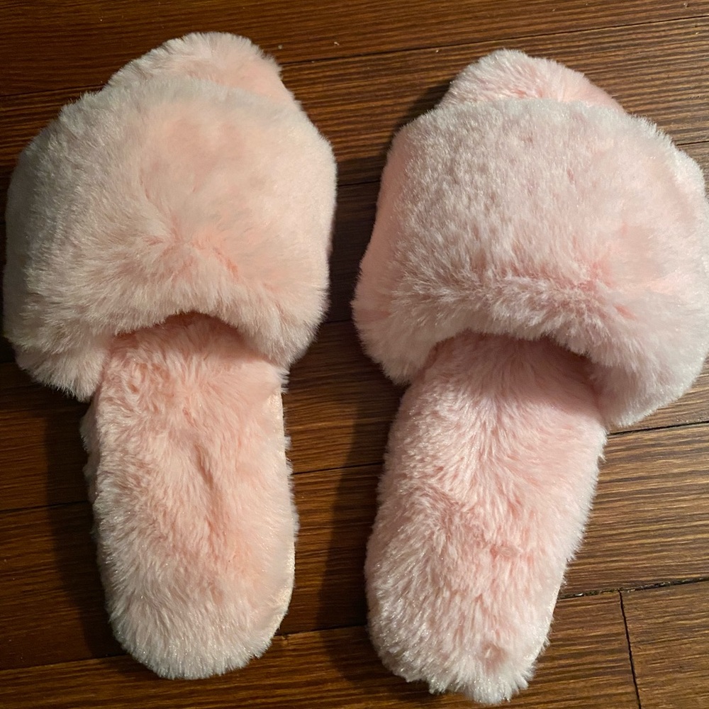 Pink fuzzy J. Crew slippers